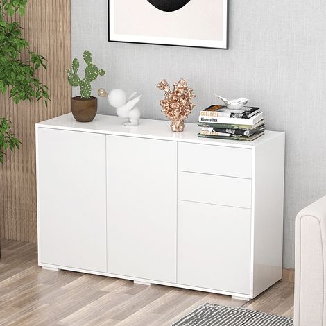 Meuble 3 portes 2 caissons étagère réglable blanc 117x36x74 cm (1/5)