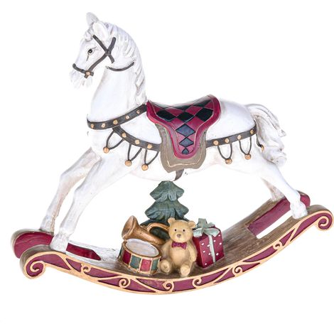 Cavallo a dondolo natalizio bianco, verde e rosso, decorazione da 18.5 cm (1/5)