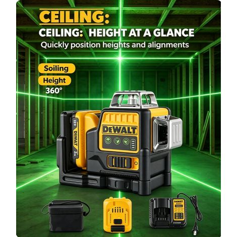 DeWalt DW089LG 12V Green Laser Level Kit Battery Charger Magnetic Bracket for Metal Studs (1/4)