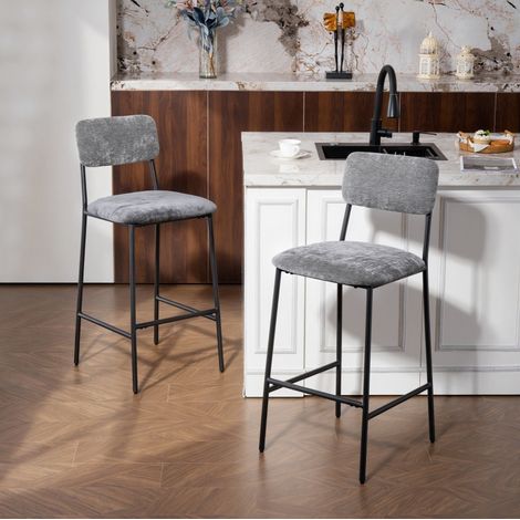Lote de 2 sillas de bar acolchadas, respaldo alto, altura de asiento 72,5 cm, gris DESVIAE (1/5)