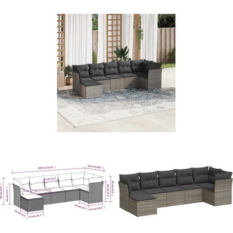 Salon de jardin avec coussins 7 pcs gris résine tressée - Salon De Jardin - Canapé Extérieur - Meuble De Jardin - Salon D'extérieur - Ensemble De Canapés - Home & Living (1/3)