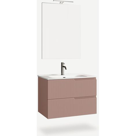Mobile bagno sospeso con specchio e lavabo Venere - Rosa