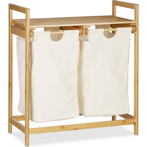 Pratico cesto per biancheria doppio con 2 scomparti 70 x 40 x 60 cm in bambù naturale 130007557