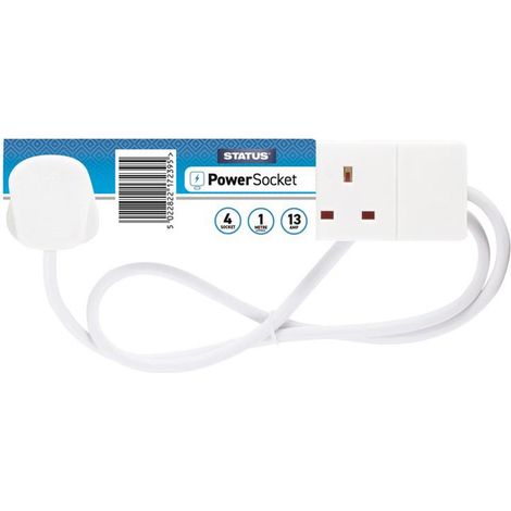 STATUS 240V 4-Gang 13A White Extension Lead 1M