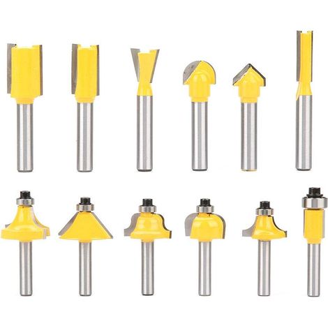 Router Bit Set - Carbon Steel - 12 Pieces - 6 mm to 16 mm Diameter - For Woodworking Grooving and Edge Trimming (1/5)