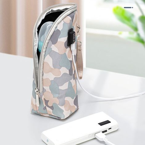 Calientabiberones portátil USB de viaje con temperatura constante, bolsa calefactora de lona Oxford, 3 ajustes de temperatura (40–60 °C), apto para bebés, fácil de usar, vidrio de silicona PP. (1/5)