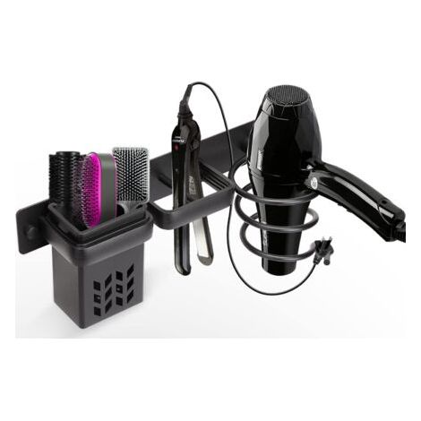 Porte Sèche-Cheveux en Aluminium Salle de Bain Rangement Accessoires Support Organisateur Ensemble et Lisseur Mural Professionnel D'étagère Avec Trous pour Hôtel de Chambre à Coucher,Noir (1/5)