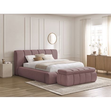 BOBOCHIC - Lit coffre DENALI tissu lisse + Bout de lit DENALI 140x190 + bout de lit 140 Rose (1/5)