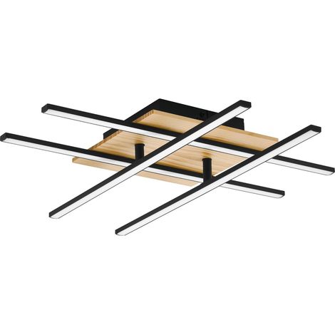 Plafonnier LED 1 à 4 flammes, luminaire en métal noir, bois (1/5)