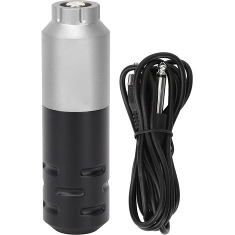 Stylo tatouage rotatif court, interface RCA pour liner et shader, argenté avec câble clip antidérapant. (1/5)