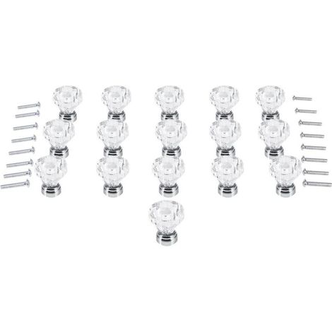 Lot de 16 boutons de porte en cristal, 30/25 mm diamant pour placard, tiroir, tiroir, 2530mm (1/5)