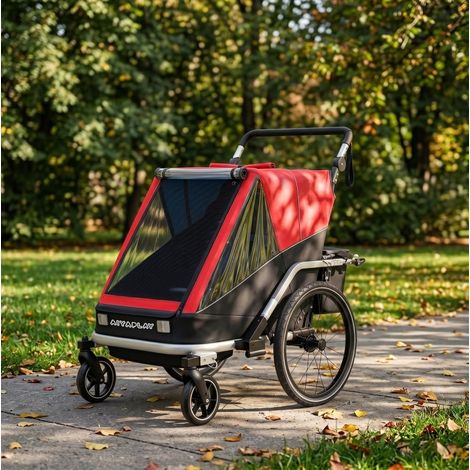Remolque infantil para bicicleta 2 plazas 2 en 1 plegable, respaldo ajustable, rojo (1/5)