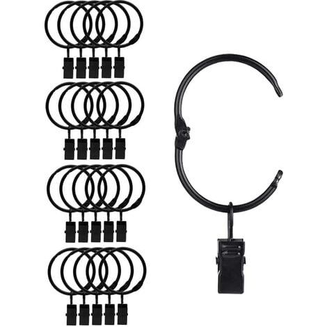 CCYKXA 20 Pieces Black Metal Curtain Clip Rings, Easy Open and Close, Inner Diameter 38 mm, for Heavy Curtains and Light Curtains (1/5)