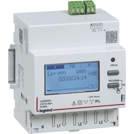 Compteur modulaire triphasé EMDX³ MID raccordement direct 63A - 4 modules - avec sortie et 1 entrée à impulsions - LEGRAND