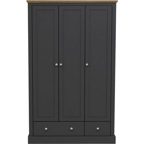 Devon 3 Door 2 Drawer Wardrobe - Particle Board - L57.7 x W112.9 x H181.6 cm - Charcoal (1/2)