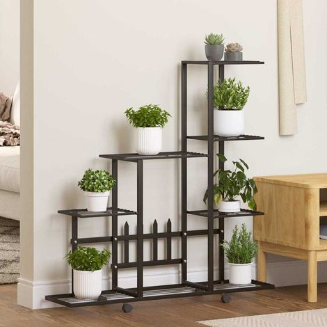 Support pour plantes sur roulettes étagère à fleurs en métal noir 94,5 x 25 x 92,5 cm - PANGIVO (1/5)