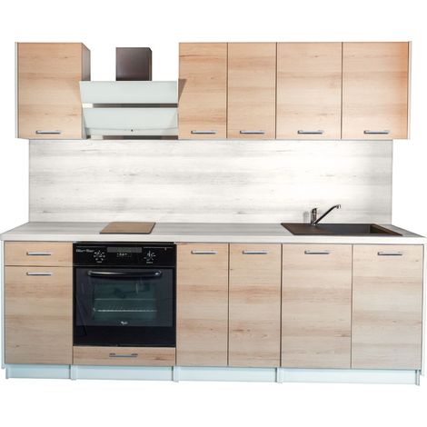 Cuisineandcie – Cuisine complète ECO chêne naturel 240 cm – 3 meubles hauts et 4 meubles bas – Aménagement optimal pour espaces réduits (1/5)