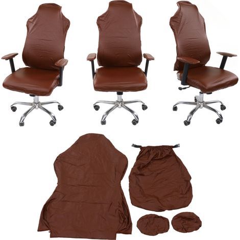 Housses de chaise gaming imperméables en PU noir et marron foncé, offrant une bonne élasticité, un confort optimal et une excellente respirabilité. (1/4)