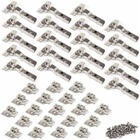 Charnières à visser 35mm avec amortissement – Angle d'ouverture 95°-110° – Lot de 20 charnières pour portes d'armoire – Métal nickelé (1/5)