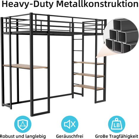 Lit superposé en métal avec bureau d'angle intégré, cadre en fer avec rampe et escalier réversible pour enfants et adolescents