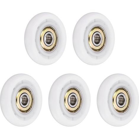 Lot de 5 Roulettes à Gorge en Nylon avec Roulement à Billes 626ZZ, Poulie Ronde 6x35x8mm, Blindage Métallique GCr15, pour Quincaillerie Meubles Fenêtres, Blanc (1/5)