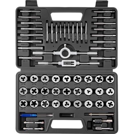 Coffret de Tarauds et Filières, 60 Pcs, Kit de Taraudage et Filetage Métriques M3 à M12 et Tailles SAE, Filetage à Pas Gros et Fin, Tourne-à-gauche, Mallette de Rangement et Accessoires Complets (1/5)