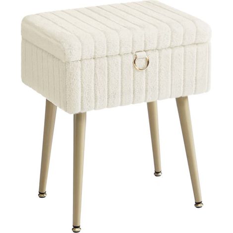 Sgabello da toeletta con contenitore e poggiapiedi 30 x 40 x 50 cm metallo imbottito piedini regolabili per soggiorno camera da letto cabina armadio beige 120008034