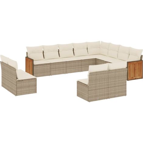 Salon de jardin avec coussins 12 pcs beige résine tressée (1/5)