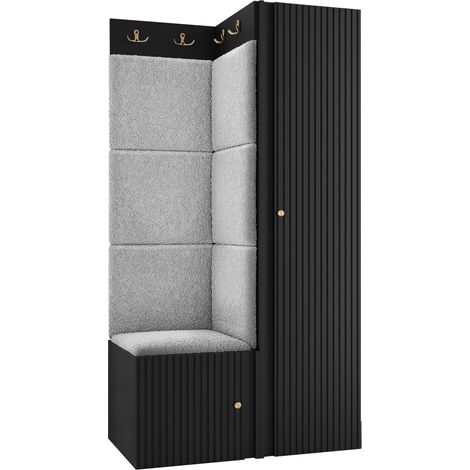Conjunto para recibidor Hartford 390, Negro, 186x82x46cm, Aglomerado laminado, Tapiz, Colocada, Montada en la pared