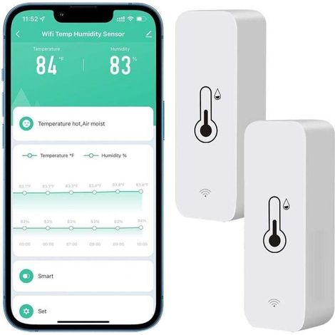 WiFi Hygrometer Thermometer Sensor, Wireless Temperature and Humidity Sensor with Remote App Notification Alarm, Works with Tuya App (2 Pack) (1/4)