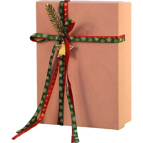Coffret cadeau de Nouvel An (rose, 28 x 20 x 9 cm) avec couvercle et fond en velours rouge décorés de pommes pour la veille de Noël. (1/2)