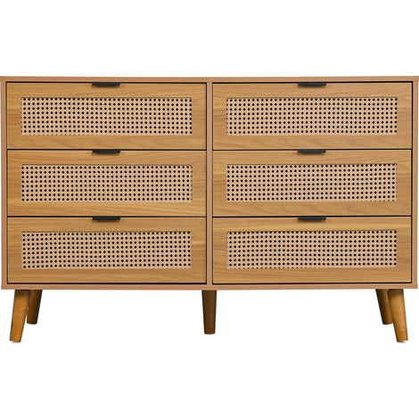 Commode 6 tiroirs, Buffet armoire à tiroirs en bois, Commode à tiroirs avec poignées métalliques, pour chambre, salon, bureau, Buffet highboard avec beaucoup d'espace de rangement