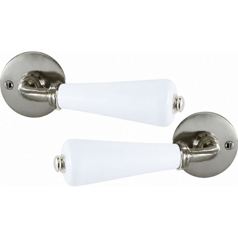 Ensemble de béquilles doubles canon en porcelaine blanche sur rosace.