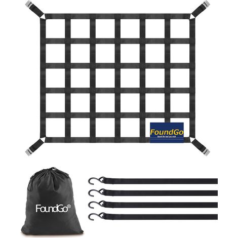 Filet de Chargement pour Pick-up [106x127cm Largeur de Bande 4.6cm] Filet de Remorque Lourd résistant à la déchirure Filet de Chargement Réglable pour SUV Camion, Compris 4X Sangles Fixes (1/5)