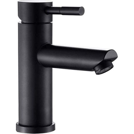 Modern stainless steel basin mixer tap – cold water only – with hose – for bathroom, shower and kitchen – black (1/5)