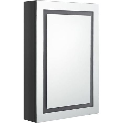 Armoire de Toilette Miroir LED 50x70 cm, Meuble de Rangement Suspendu avec Éclairage Intégré, Design Noir Brillant, Profondeur 13 cm, Moderne et Étanche pour Salle de Bain (1/5)