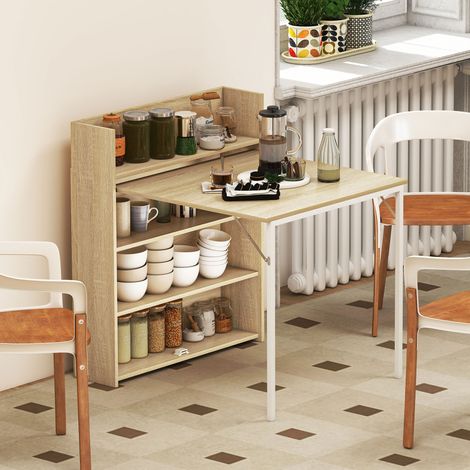 Esstisch Klappbar mit Regal, Industrie-Design, Platzsparend, Für Kleine Räume, 78,5 x 91 x 93 cm, Eiche (1/5)