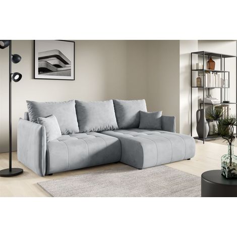 Ecksofa Schlafsofa CANIO Stoff Monolith Hellgrau Ottomane Rechts (1/4)