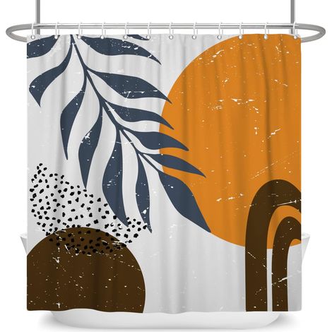 152x183cm Abstrait Vintage Rideau de Douche Boho Feuille de Palmier Plante Tropicale Rideau de Salle de Bain Abstrait Aquarelle Soleil Rideaux de Douche Rideau de Baignoire étanche (1/5)