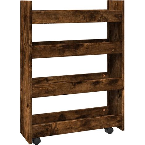 Chariot de rangement étroit 4 niveaux chêne fumé CFW306337 (1/5)