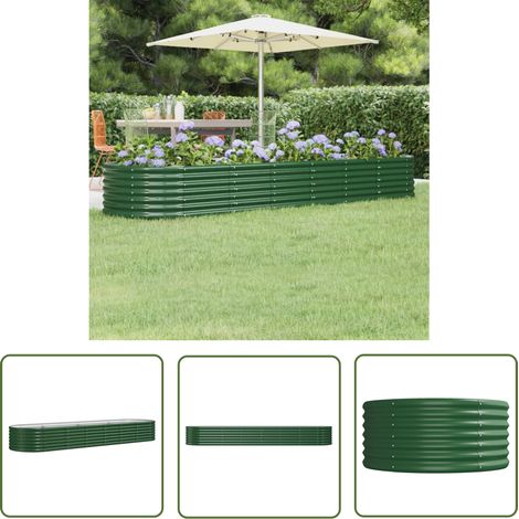 The Living Store Lit surélevé de jardin Acier enduit de poudre 296x80x36 cm Vert - Jardiniere Surélevée - Bac À Fleurs - Pot De Fleurs Extérieur - Plante Extérieure - Décoration Jardin (1/5)