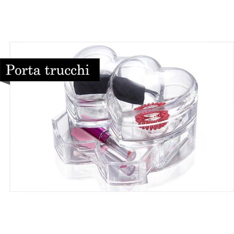 Box portatrucco organizer portagioie cosmetici forma cuore cassetto contenitore (1/5)