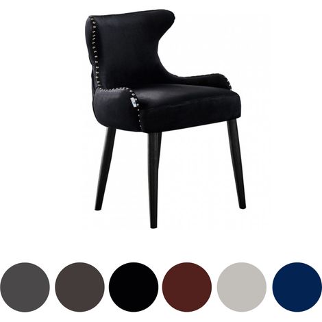 Single Oxford LUX Velvet Dining Chair - Upholstered Chair for Dining Room, Kitchen - Black (1/5)