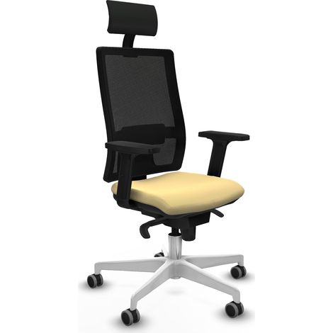 Horna sincro malla negra similpiel crema brazos 2D base blanca cabecero fijo ruedas 65mm engomadas (1/5)