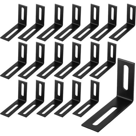 Lot de 20 raccords d'angle noirs - 40 x 60 mm - Équerre de fixation réglable en métal avec 2 trous oblongs - Angle de meuble à 90° - En acier inoxydable - Pour meubles en bois, tables, chaises (1/4)