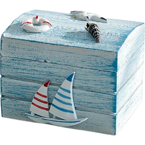 Lot Déco Créative : Couronne Porte, Fleurs Artificielles, Vase Tronc, Modèles Bateaux & Boîtes Bois Rétro Bleu Thème Méditerranée (1/3)