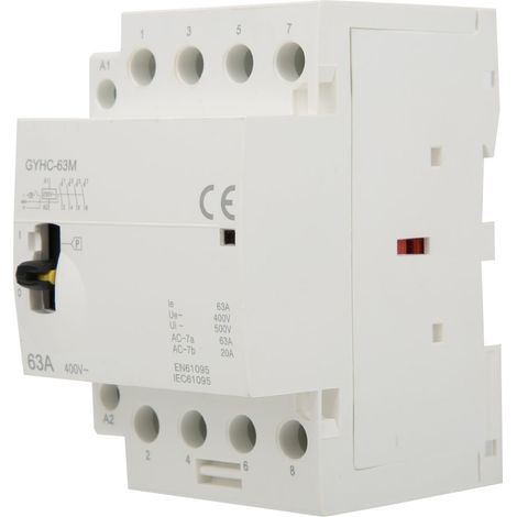 Contattore CA domestico 4P 63A 220V 50Hz per montaggio su guida DIN con interruttore di controllo manuale per il controllo elettrico degli edifici (4NO)