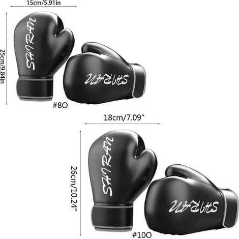 Gants de boxe pour enfants et adultes, parfaits pour le Muay Thaï, le combat et l'entraînement au sac de frappe. Gants en PU noirs. (1/3)