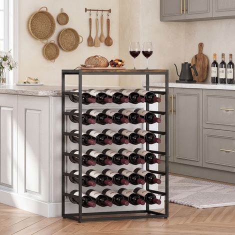 Casier à vin pour 30 bouteilles, porte-bouteilles en métal autoportant pour cave/espace de rangement, 59 x 30 x 88,5 cm, marron rustique