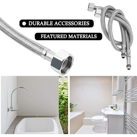 Lot de 2 - Tuyaux De Raccordement Flexible Monobloc Tuyau Tressé M10 X 1/2 '' BSP 60 cm d'Arrivée d'Eau Robinet Lavabo (1/5)